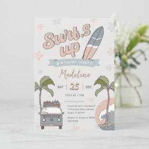Surf's Up Ocean Beach Birthday Invitation Card