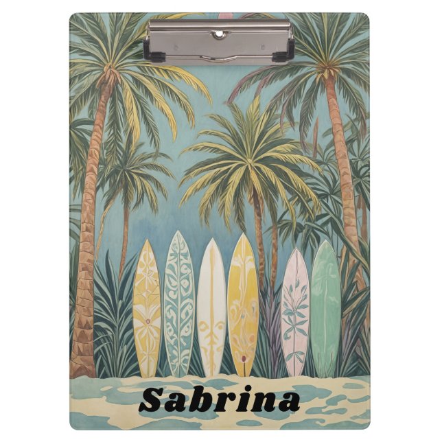 Surf's Up, Pastel Style Personalised Clipboard (Front)