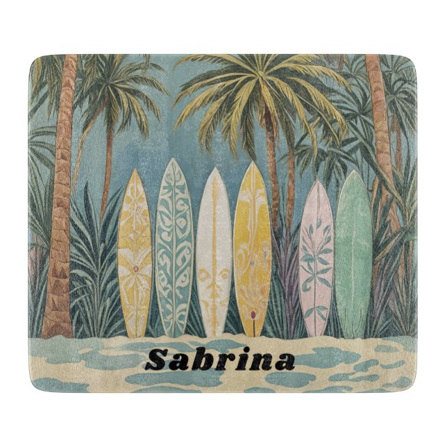 Surf's Up, Pastel Style Personalised Cutting Board (Front)