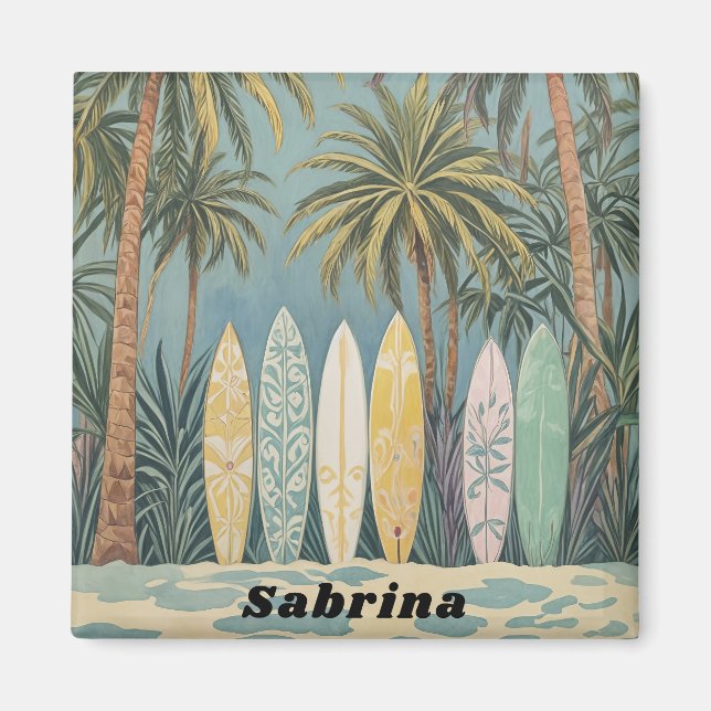 Surf's Up, Pastel Style Personalised Magnet (Front)