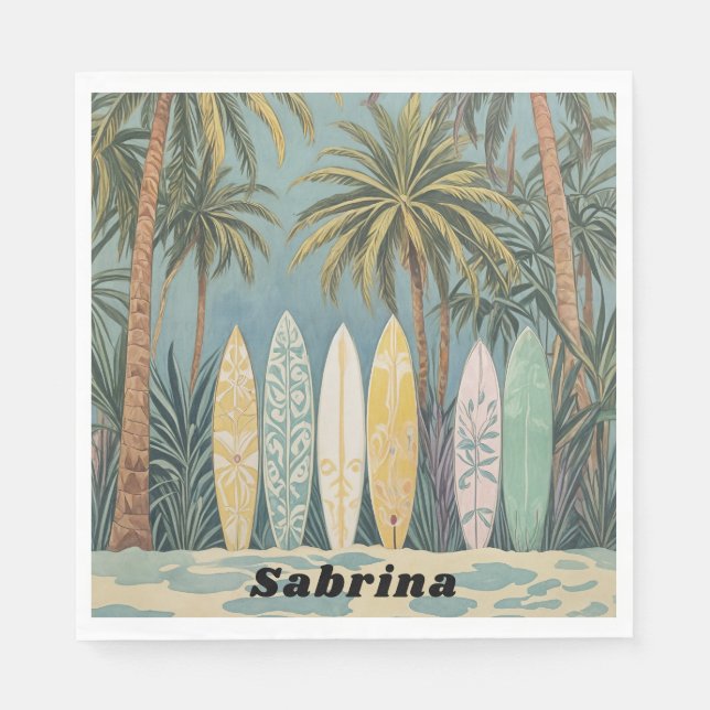Surf's Up, Pastel Style Personalised Napkin (Front)