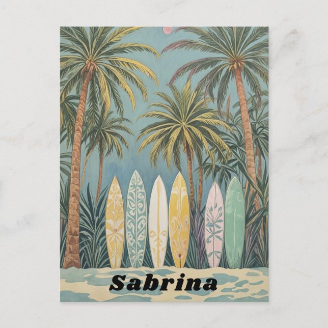 Surf's Up, Pastel Style Personalised Postcard (Front)