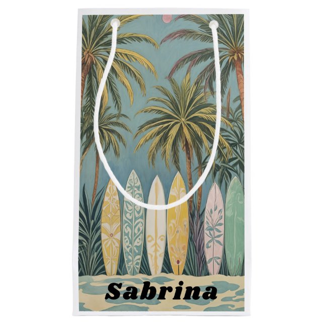 Surf's Up, Pastel Style Personalised Small Gift Bag (Front)
