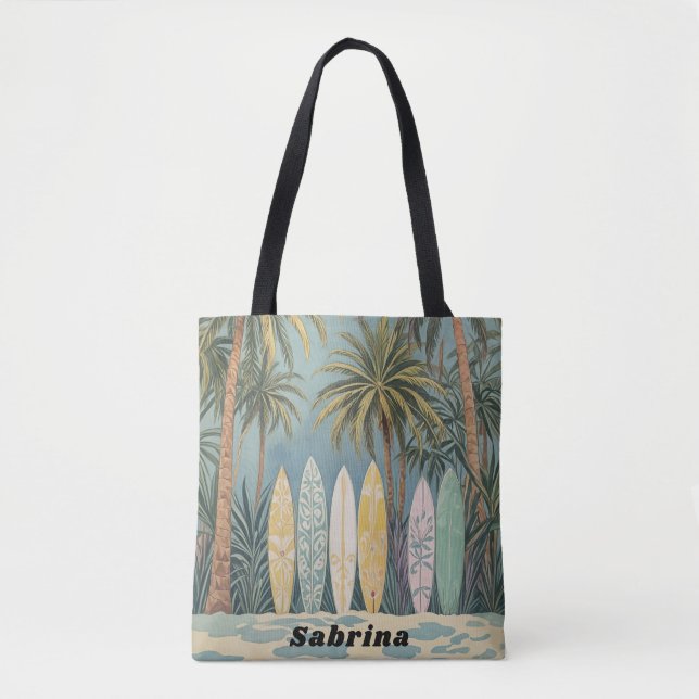 Surf's Up, Pastel Style Personalised Tote Bag (Front)