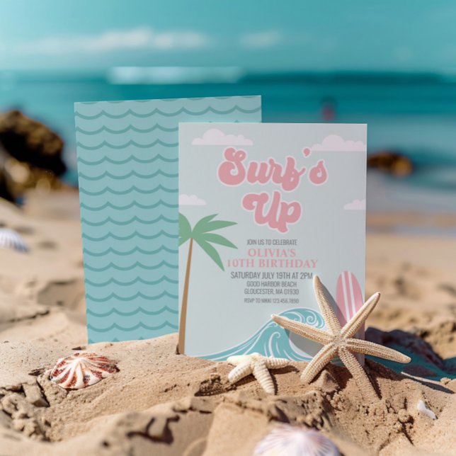 Surfs Up Pink Beach Birthday Invitation (Creator Uploaded)