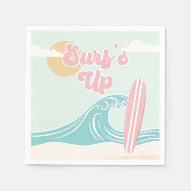 Surfs Up Pink Beach Birthday Napkin (Front)