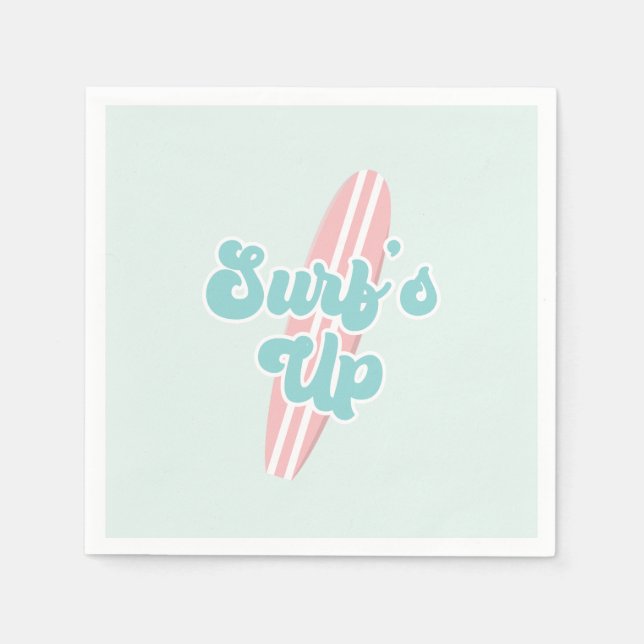 Surfs Up Pink Beach Birthday Napkin (Front)