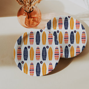 Surfs Up Pink surfboards and flowers birthday Paper Plate