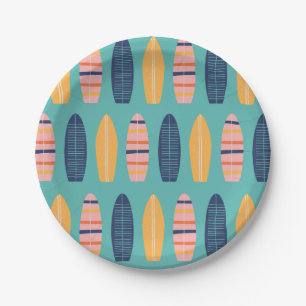 Surfs Up Pink Surfboards and flowers Paper Plate