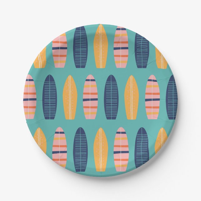 Surfs Up Pink Surfboards and flowers Paper Plate (Front)