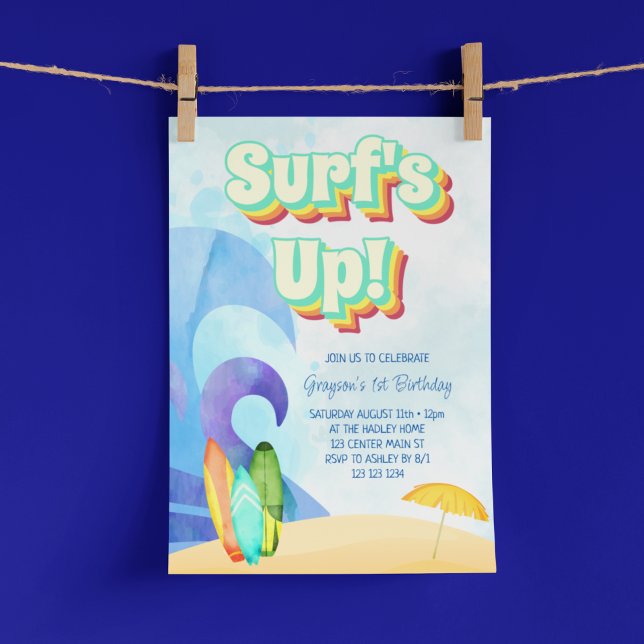 Surf's Up Retro Beach First Birthday Invitation (Creator Uploaded)