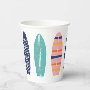 Surfs Up Retro Beach Girl Surfboard Paper Cups