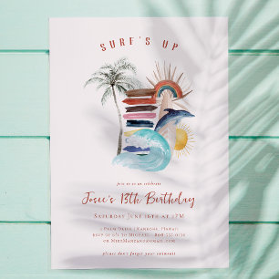 Surf's Up Retro Summer Surf Birthday Invitation
