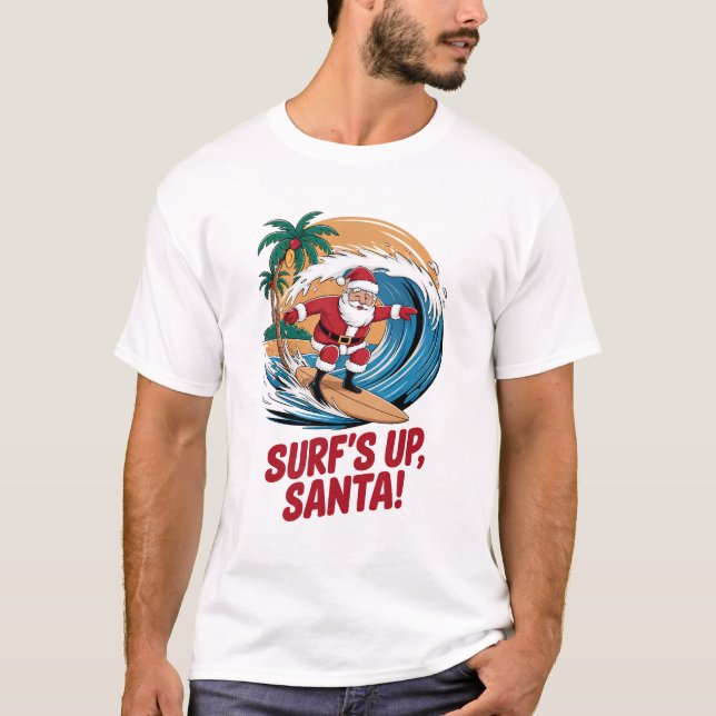 Surf's up Santa Christmas T-Shirt (Front)