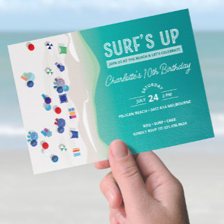 Surf's Up Summer Beach Party Birthday Invitation