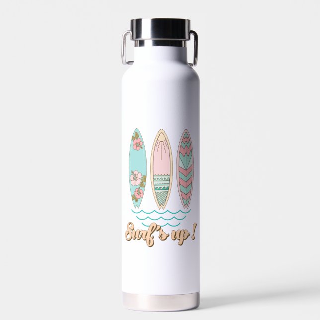 Surf's Up Summer Beach Surfboards Tropical  Water Bottle (Front)