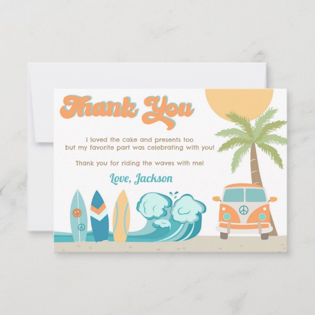 Surf's up Surf Beach Birthday Thank You Cards (Front)