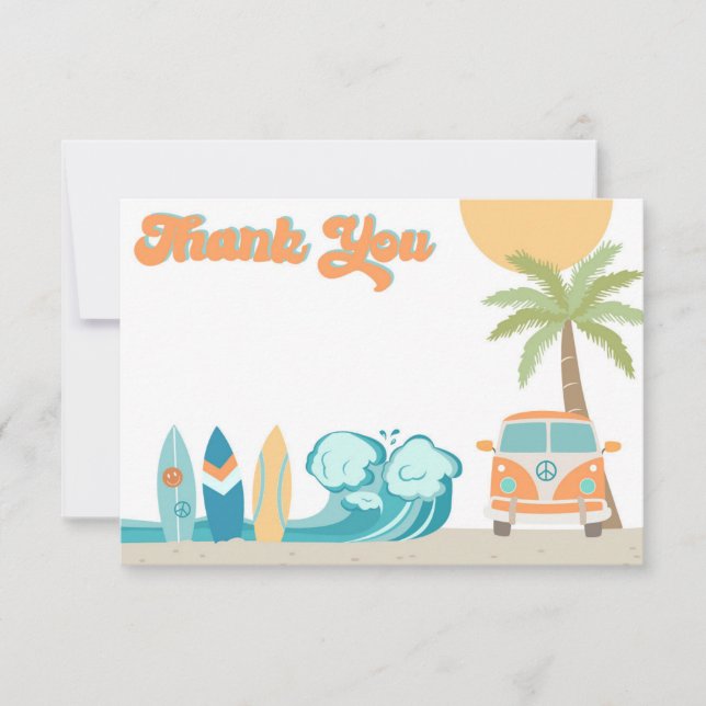 Surf's up Surf Beach Birthday Thank You Cards (Front)