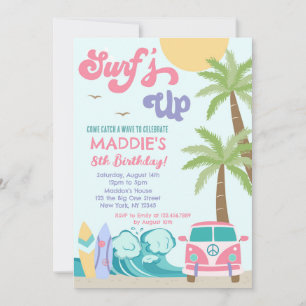 Surf's up Surf Beach girl Birthday Invitation