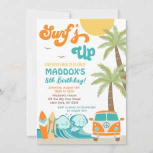 Surf's up Surf Beach Surfs Birthday Invitation
