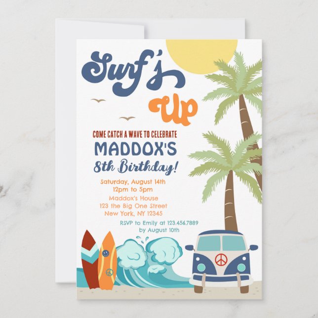 Surfs up Surf Beach Surf's Up Birthday Invitation (Front)