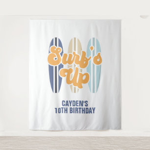 Surf's Up Surfboard Beach Birthday Banner Tapestry