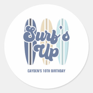Surf's Up Surfboard Beach Birthday Classic Round S Classic Round Sticker