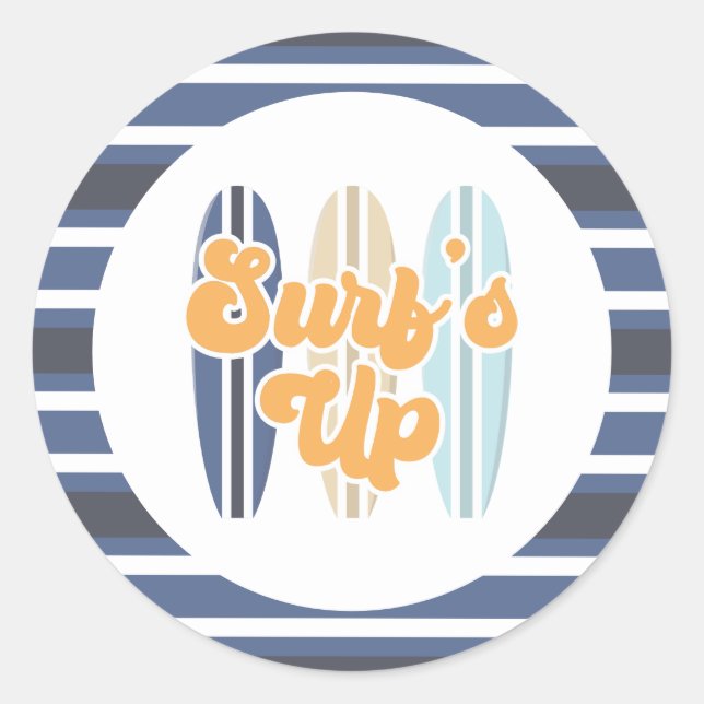 Surf's Up Surfboard Beach Birthday Classic Round Sticker (Front)