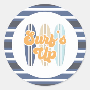 Surf's Up Surfboard Beach Birthday Classic Round Sticker