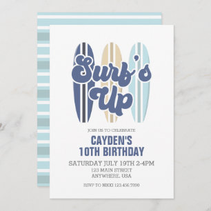 Surf's Up Surfboard Beach Birthday Invitation