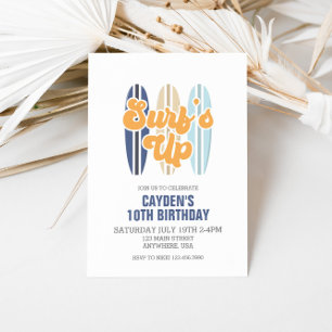 Surf's Up Surfboard Beach Birthday Invitation