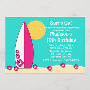 Surf's Up Surfboard Swimming Birthday Invitation