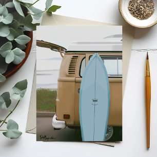 Surfs Up   Surfboard Volkswagen Beach Painted Card
