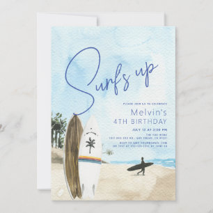 Surf's Up Surfboards Beach Blue Birthday Invitation