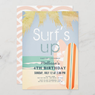 Surf's Up Surfboards Beach Girl Birthday Invitation