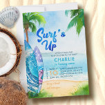 Surf's Up Surfboards on Beach Birthday Any Age Invitation<br><div class="desc">Surf's Up birthday invitation which you can personalise for any age. Design features watercolor beach scene with the ocean, palm trees and surfboards and cool lettering. Gender neutral design for a boy's birthday or girl's birthday party and perfect for summer surfing theme, ocean theme, under the sea, beach party or...</div>