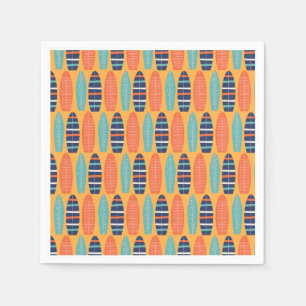 Surfs Up Surfboards Orange Blue Summer Birthday Napkin