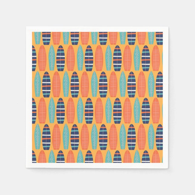 Surfs Up Surfboards Orange Blue Summer Birthday Napkin (Front)