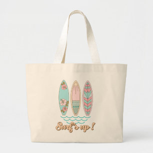 Surf's Up Surfboards Summer Beach Life Tropical  Large Tote Bag