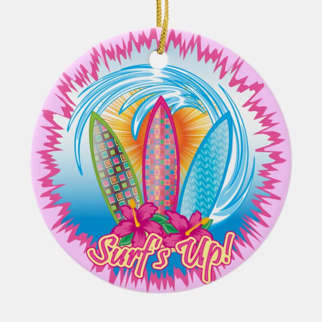 Surf's Up - Surfer Girl Ceramic Tree Decoration (Front)