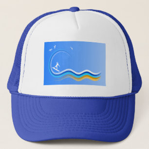 Surf's Up Surfer Surfing Silhouette Blue Hat