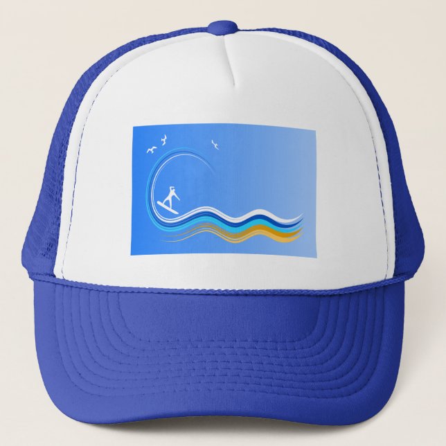 Surf's Up Surfer Surfing Silhouette Blue Hat (Front)