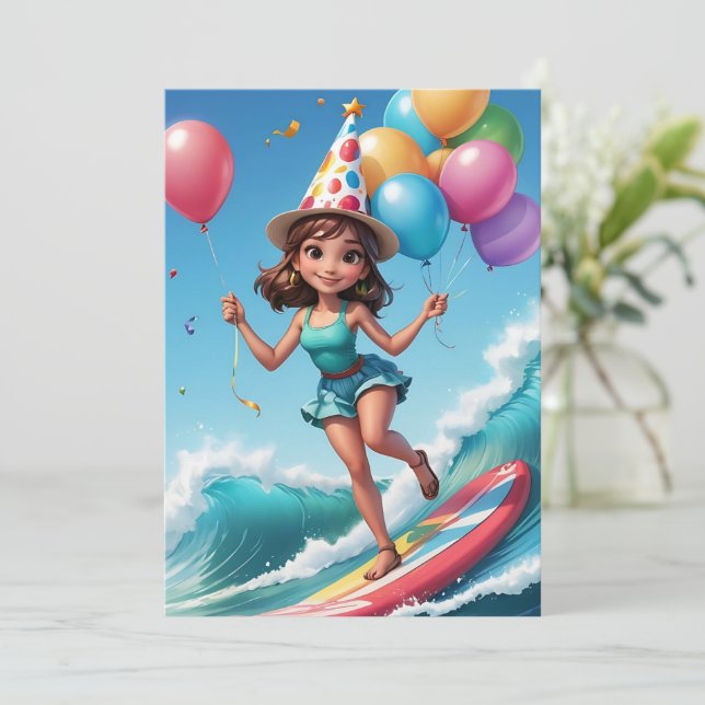 surfs up surfing beach birthday party invitations (Standing Front)