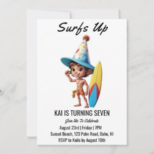 surfs up surfing beach birthday party invitations