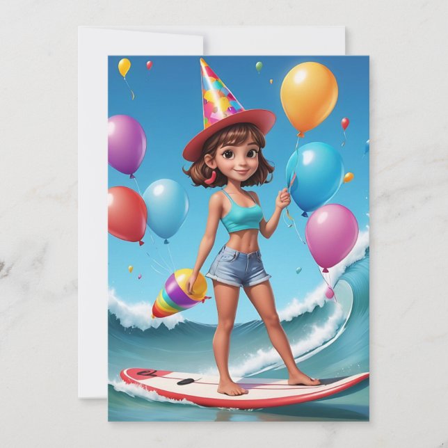 surfs up surfing beach birthday party invitations (Front)