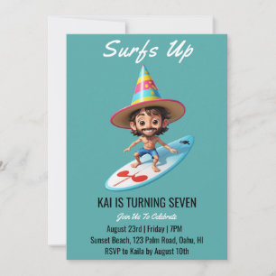 surfs up surfing beach birthday party invitations