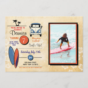 Surfs Up! Surfing Birthday Beach Party Photo Invitation