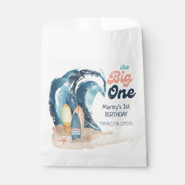 Surf's Up | The Big One Beach Baby Birthday Favour Bags (Front)