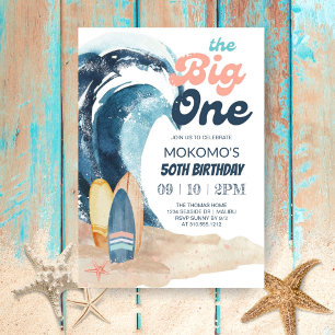 Surf's Up   The Big One Tropical Beach Birthday  Invitation