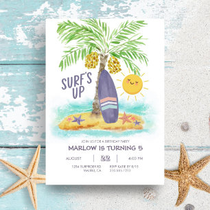 Surf's Up Tropical Beach Birthday Party Invitation
